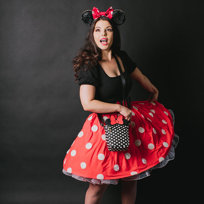 Women's Crossbody Wallet - Minnie Mouse Ears and Bow Patch with Polka Dots Crossbody Bags Disney   