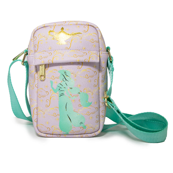 Women's Crossbody Wallet - Princess Princess Jasmine Pose Silhouette and Lamp Lavender Gold Crossbody Bags Disney   