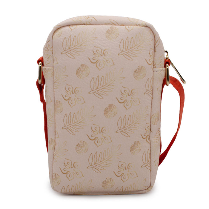 Women's Crossbody Wallet - Moana Paddle Pose Silhouette and Floral Icons Beige Orange Crossbody Bags Disney   