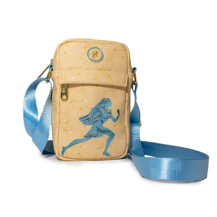 Women's Crossbody Wallet - Pocahontas Running Pose Silhouette and Compass Peach Beige Crossbody Bags Disney   