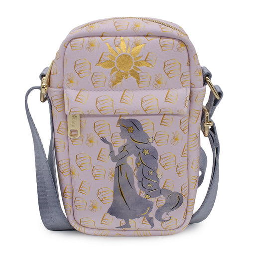 Crossbody Wallet - Tangled Rapunzel Pose Silhouette and Sun Pinks Yellows Crossbody Bags Disney   