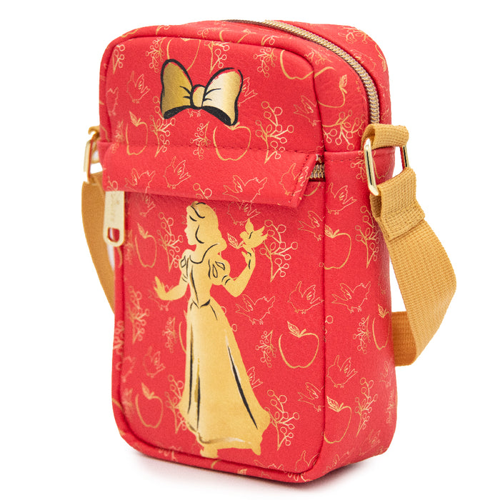 Women's Crossbody Wallet - Snow White Bird Pose Silhouette and Apples Red Gold Crossbody Bags Disney   