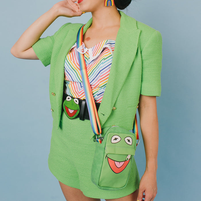Women's Crossbody Wallet - The Muppets Kermit the Frog Face Greens Crossbody Bags Disney   
