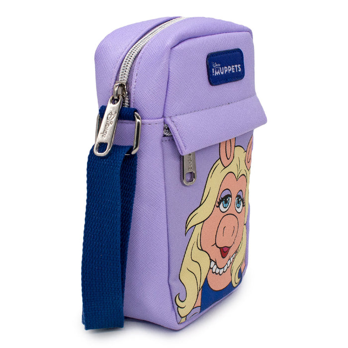 Women's Crossbody Wallet - The Muppets Miss Piggy Blue Dress Pose Lavender Crossbody Bags Disney   