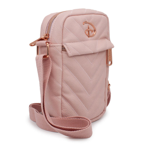 Women's Crossbody Wallet - Disney Signature D Rose Gold Logo with Chevron Zigzag Stitch Pink Crossbody Bags Disney   