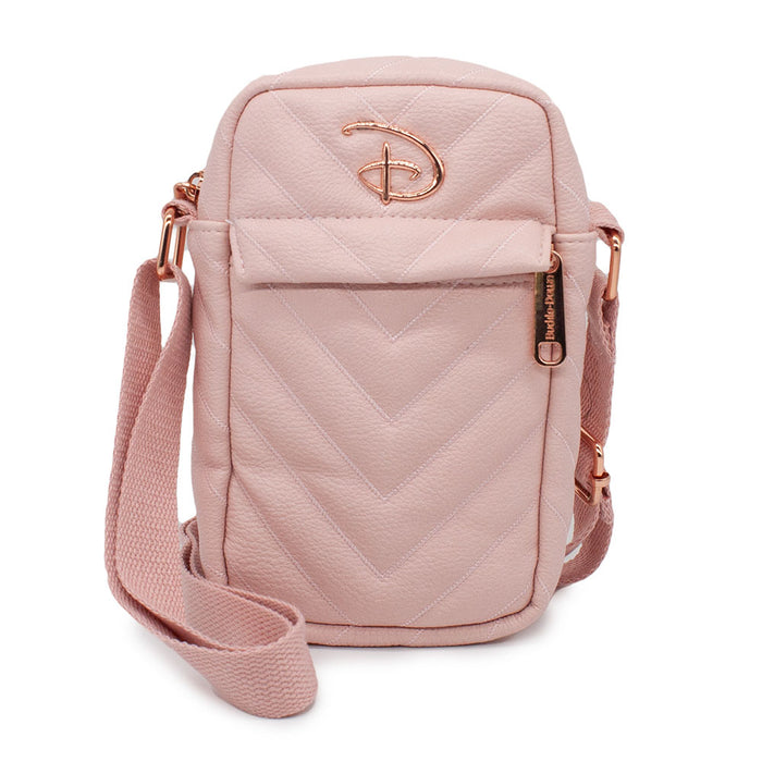 Women's Crossbody Wallet - Disney Signature D Rose Gold Logo with Chevron Zigzag Stitch Pink Crossbody Bags Disney   