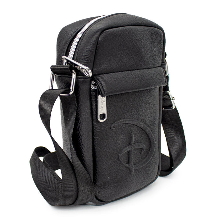 Women's Crossbody Wallet - Disney Signature D Logo Centered Embossed Black Crossbody Bags Disney   