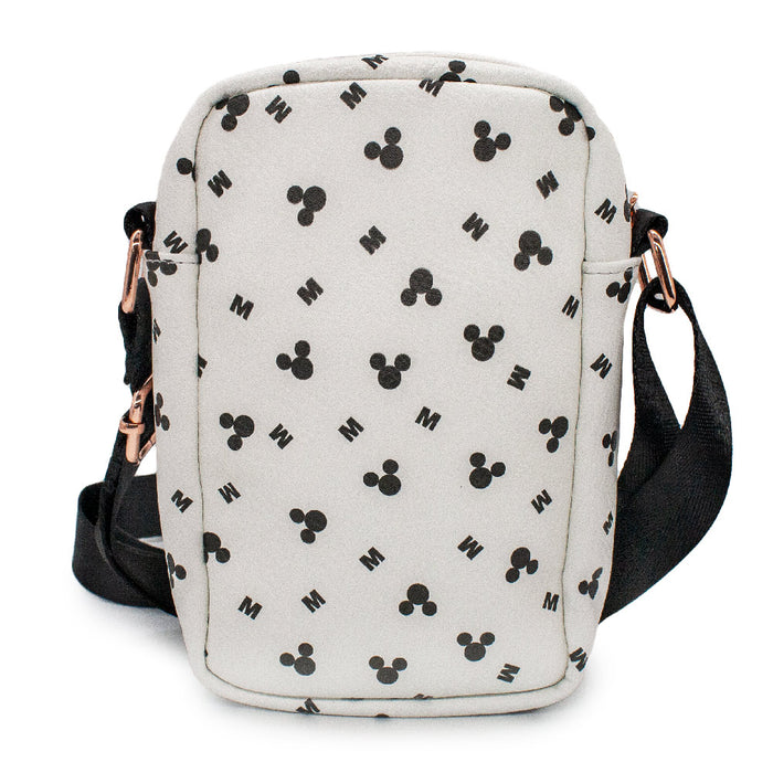 Women's Crossbody Wallet - Mickey Mouse Head and M Icons Scattered White Black Crossbody Bags Disney   