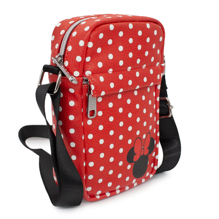 Women's Crossbody Wallet - Minnie Mouse Polka Dots with Ears and Bow Silhouette Red White Crossbody Bags Disney   