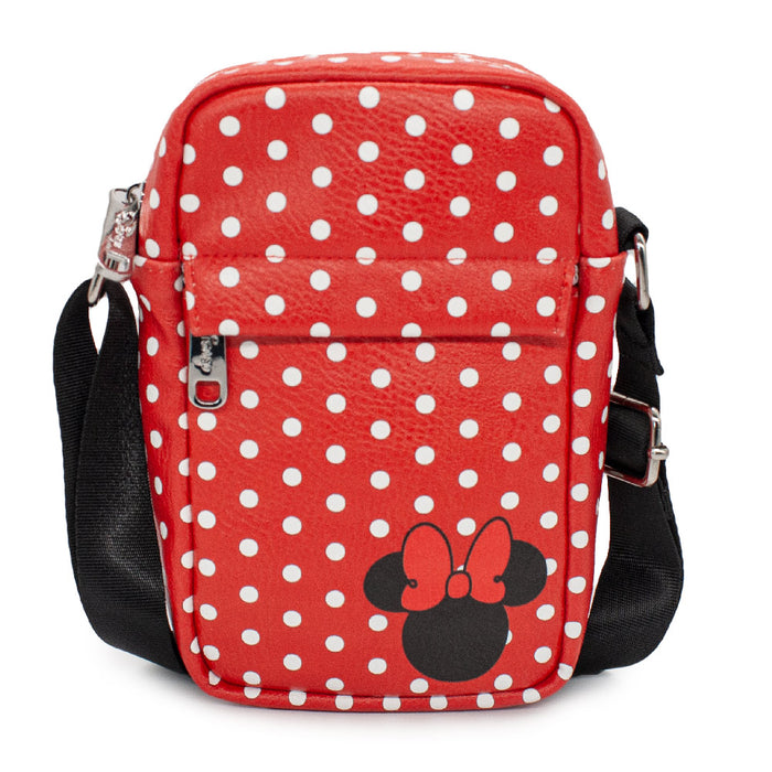 Women's Crossbody Wallet - Minnie Mouse Polka Dots with Ears and Bow Silhouette Red White Crossbody Bags Disney   