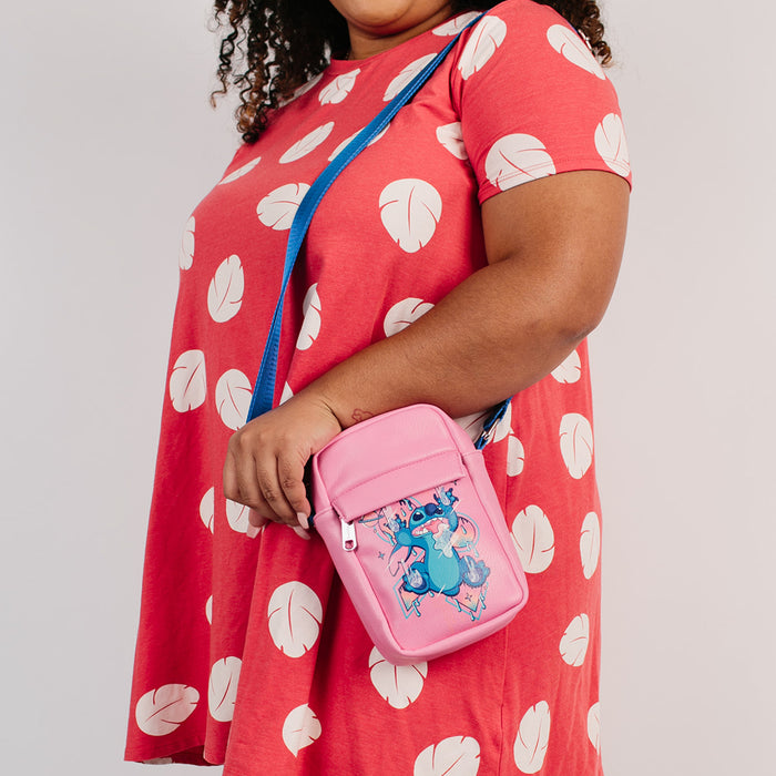Women's Crossbody Wallet - Lilo & Stitch Stitch Sliding in Space Pose Pinks Blues Crossbody Bags Disney   