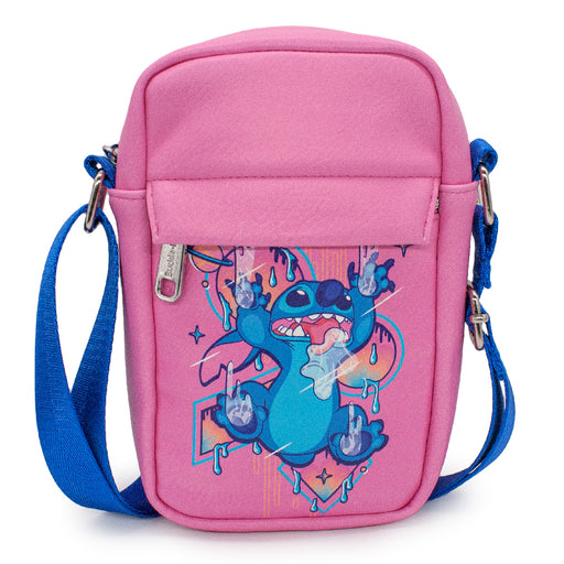 Women's Crossbody Wallet - Lilo & Stitch Stitch Sliding in Space Pose Pinks Blues Crossbody Bags Disney   