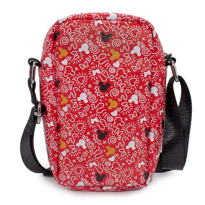 Women's Crossbody Wallet - Minnie Mouse Icons Doodle Red White Black Gold Crossbody Bags Disney   