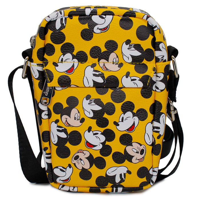 Women's Crossbody Wallet - Mickey Mouse Through the Years Expressions Scattered Yellow Crossbody Bags Disney   