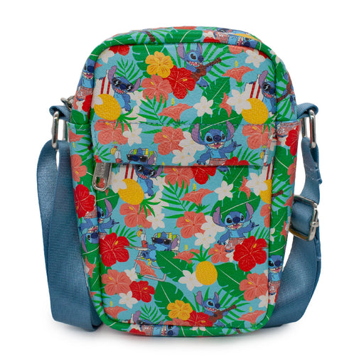 Women's Crossbody Wallet - Lilo & Stitch Stitch Poses and Tropical Flowers Stacked Blue Crossbody Bags Disney   