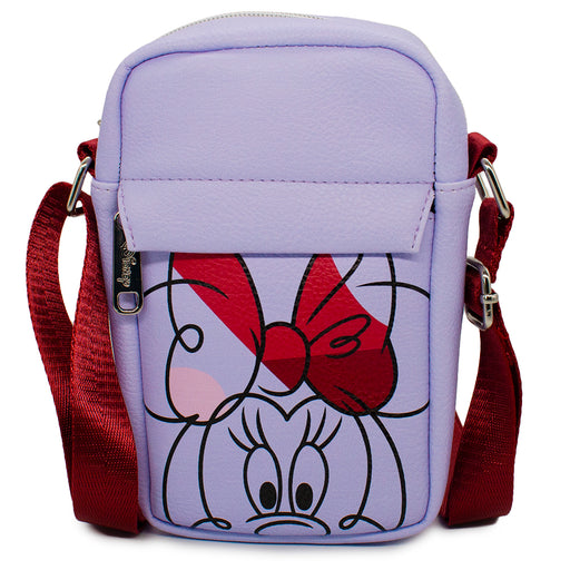 Women's Crossbody Wallet - Minnie Mouse Face Doodle Close-Up Lavender Crossbody Bags Disney   