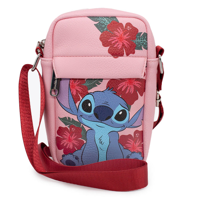 Women's Crossbody Wallet - Lilo & Stitch Stitch Sweet Smiling Pose Hibiscus Flowers Pinks Crossbody Bags Disney   