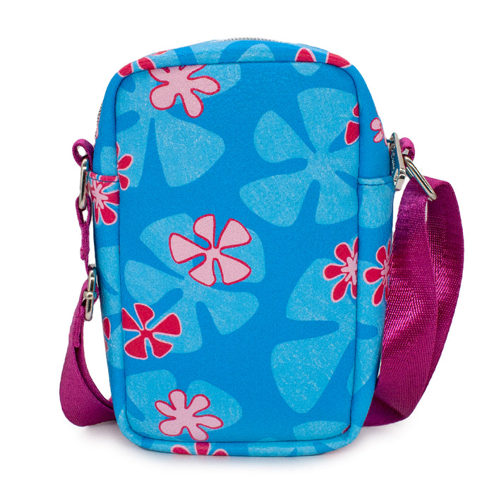 Women's Crossbody Wallet - Lilo & Stitch Stitch Smiling Face CLOSE-UP with Flowers Blues Pinks Crossbody Bags Disney   