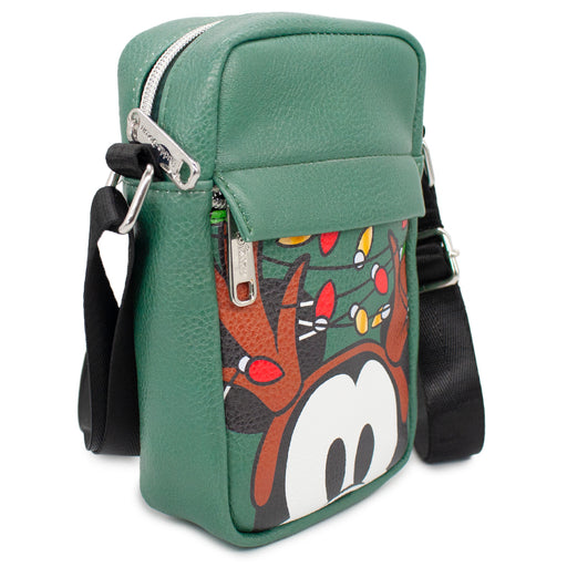 Women's Crossbody Wallet - Mickey Mouse Holiday Antlers Face Close-Up Green Crossbody Bags Disney   