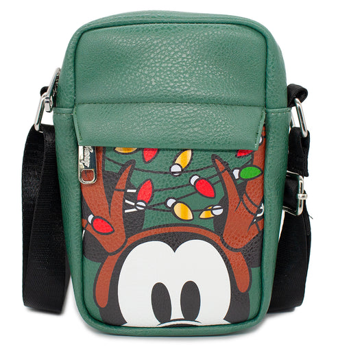 Women's Crossbody Wallet - Mickey Mouse Holiday Antlers Face Close-Up Green Crossbody Bags Disney   