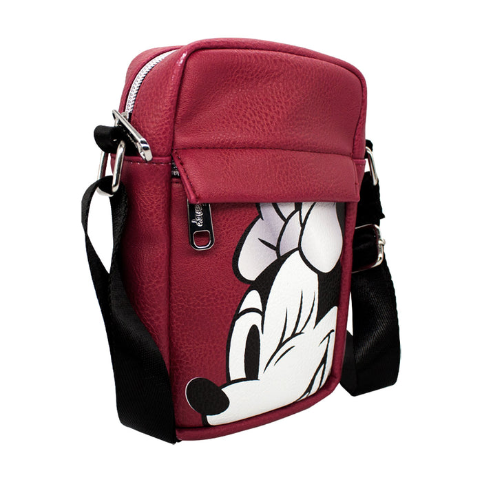 Women's Crossbody Wallet - Minnie Mouse Winking Face Close-Up and Text Crossbody Bags Disney   