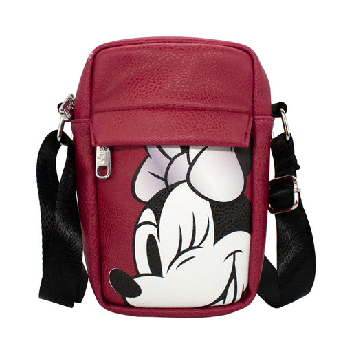 Women's Crossbody Wallet - Minnie Mouse Winking Face Close-Up and Text Crossbody Bags Disney   