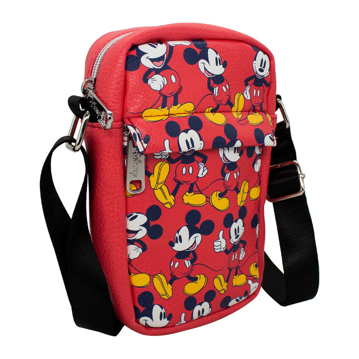 Crossbody Wallet - Mickey Mouse Standing Poses Scattered Red Crossbody Bags Disney   