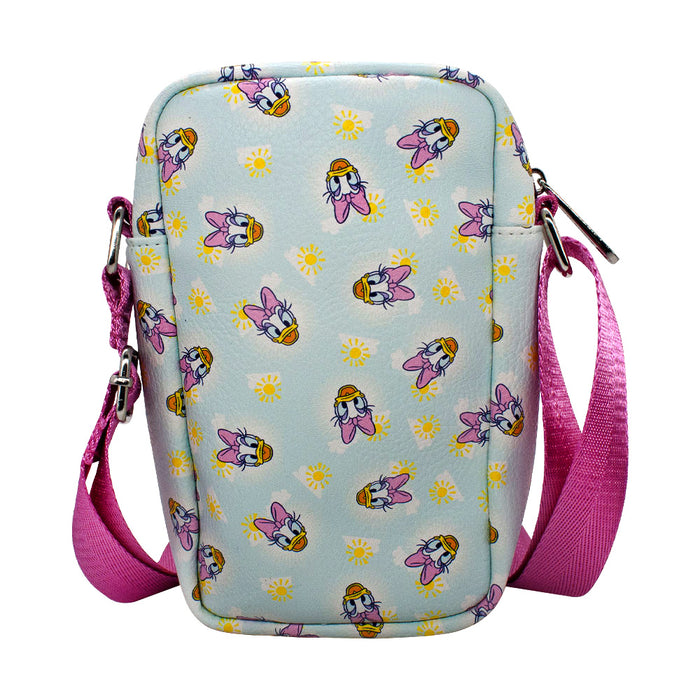 Women's Crossbody Wallet - Daisy Duck Smiling Expression and Sun Scattered Baby Blue Crossbody Bags Disney   