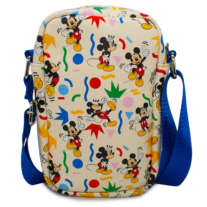 Crossbody Wallet - Mickey Mouse Action Poses Confetti Collage White Multi Color Crossbody Bags Disney   
