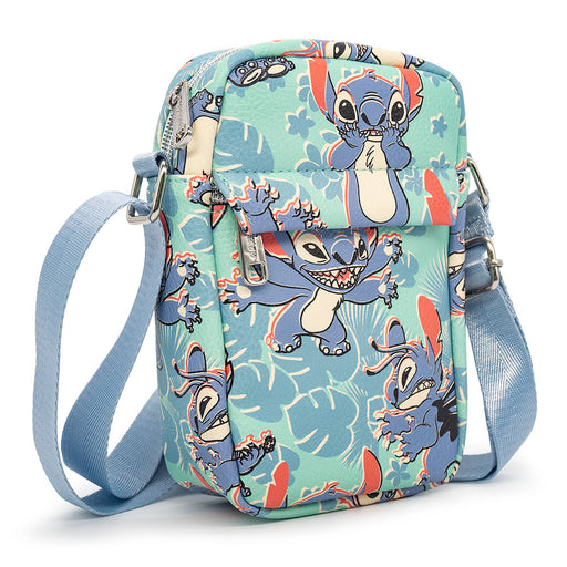 Crossbody Wallet - Lilo & Stitch Stitch Poses and Floral Collage Seafoam Green Crossbody Bags Disney   