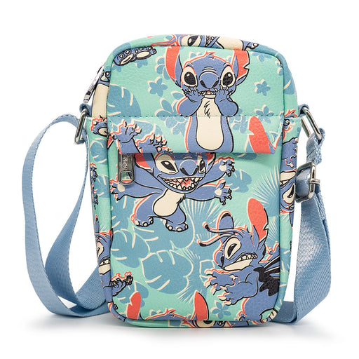 Crossbody Wallet - Lilo & Stitch Stitch Poses and Floral Collage Seafoam Green Crossbody Bags Disney   