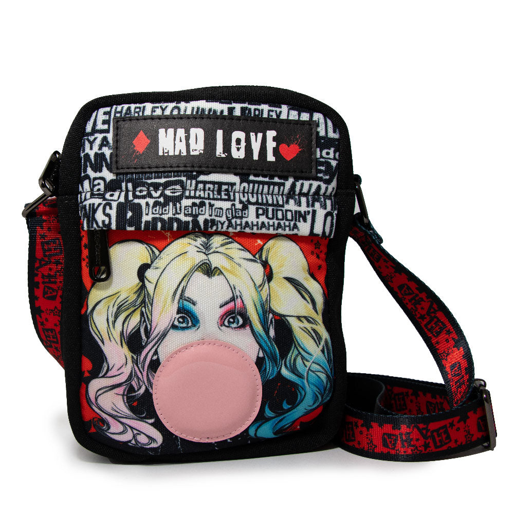Women's Crossbody Wallet - Harley Quinn MAD LOVE Bubble Gum Pose Black Red Crossbody Bags DC Comics   