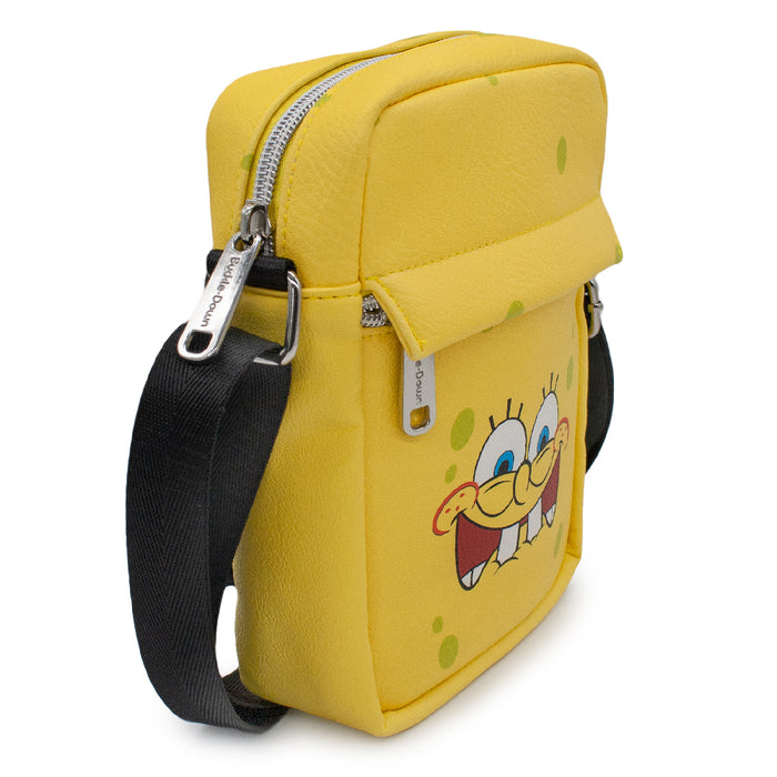 Women's Crossbody Wallet - SpongeBob Biting Lip Expression Yellow Crossbody Bags Nickelodeon   