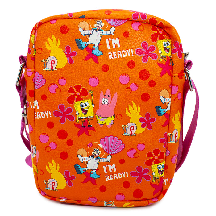 Women's Crossbody Wallet - SpongeBob and Friends I'M READY Poses Flower and Bubbles Collage Orange Crossbody Bags Nickelodeon   