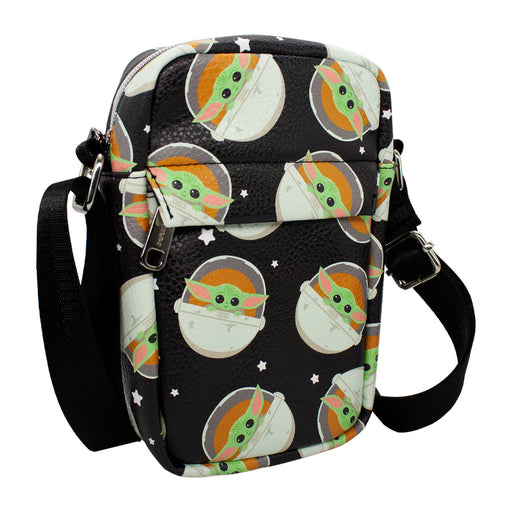 Women's Crossbody Wallet - Star Wars The Child Chibi Pod Pose Scattered Black White Crossbody Bags Star Wars   