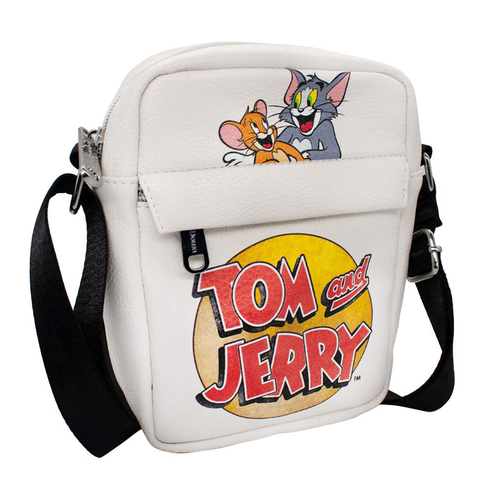 Women's Crossbody Wallet - TOM AND JERRY Smiling Hug Pose and Logo Ivory Crossbody Bags Tom and Jerry   