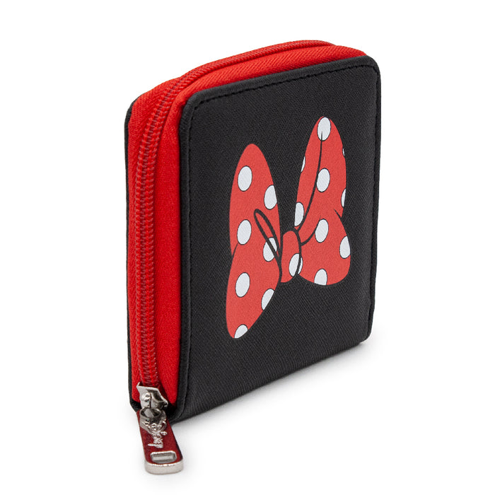Women's Zip Around Wallet Square - Minnie Mouse Polka Dot Bow Black Red White Mini Clutch Wallets Disney   