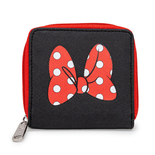 Women's Zip Around Wallet Square - Minnie Mouse Polka Dot Bow Black Red White Mini Clutch Wallets Disney   
