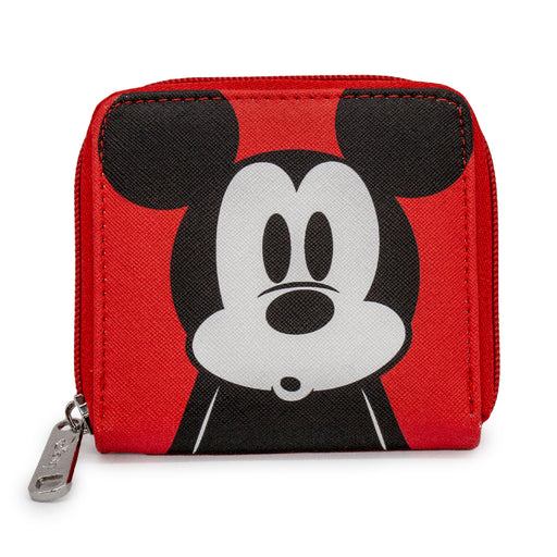 Women's Zip Around Wallet Square - Mickey Mouse Expression + MICKEY Text Red Black White Mini Clutch Wallets Disney   