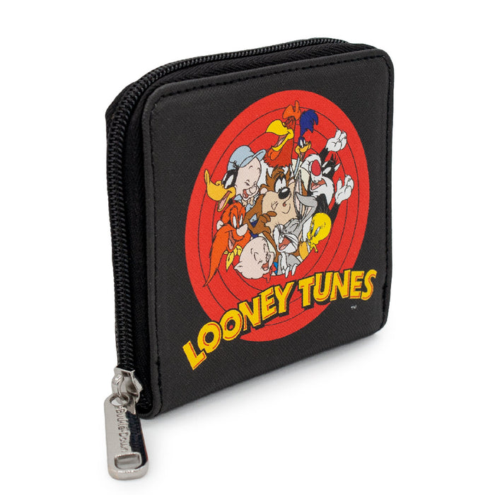 Women's Zip Around Wallet Square - LOONEY TUNES 10-Character Bullseye Logo Mini Clutch Wallets Looney Tunes   