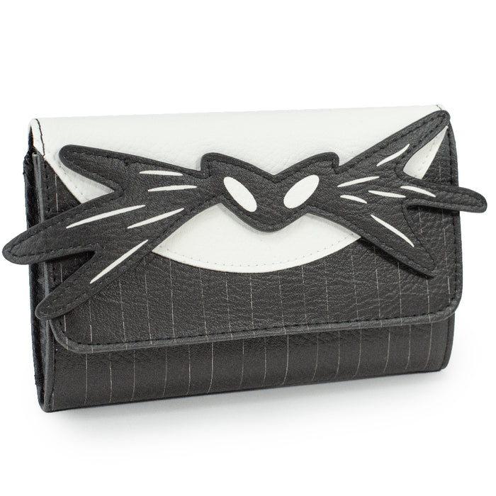 Women's Fold Over Wallet Rectangle - Nightmare Before Christmas Jack's Bat Bowtie/Pinstripes Black/White Clutch Snap Closure Wallets Disney   