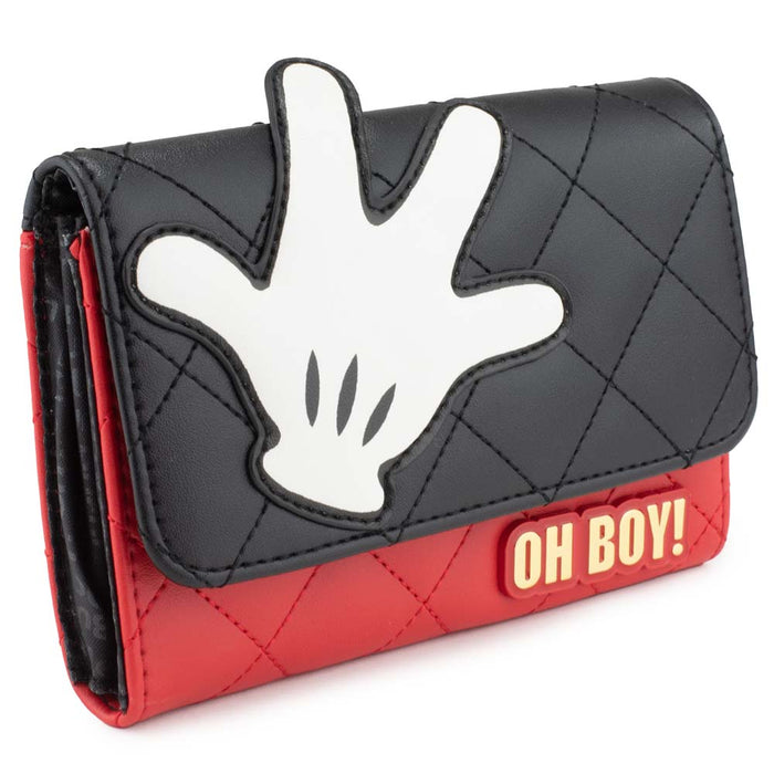 Women's Fold Over Wallet Rectangle - Mickey Mouse Hand OH BOY! Metal Plate Black Red Clutch Snap Closure Wallets Disney   