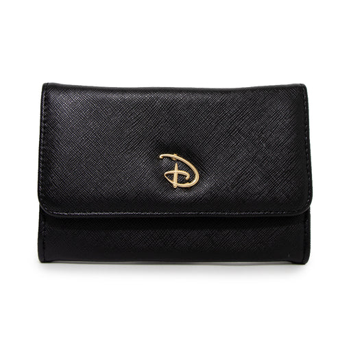 Women's Fold Over Wallet Rectangle Saffiano PU - Disney Signature D Logo Gold Enamel Clutch Snap Closure Wallets Disney   