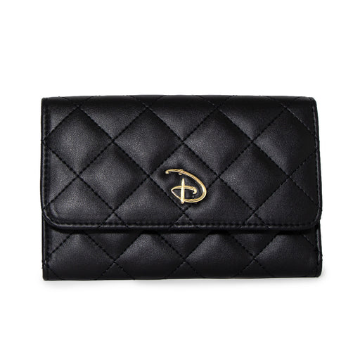 Women's Fold Over Wallet Rectangle Quilted PU - Disney Signature D Logo Gold Enamel Clutch Snap Closure Wallets Disney   