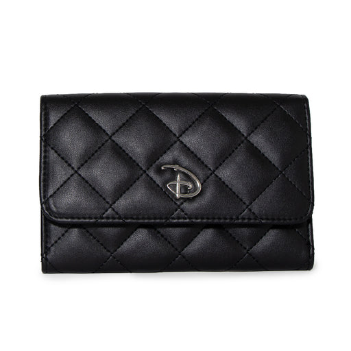 Women's Fold Over Wallet Rectangle - Disney Signature D Logo Silver Enamel Clutch Snap Closure Wallets Disney   
