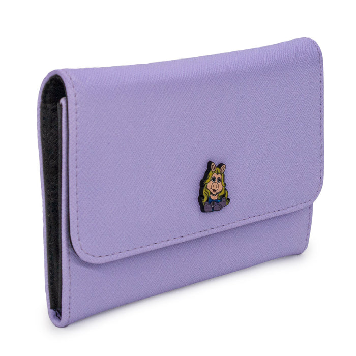 Women's Fold Over Wallet Rectangle - Muppets Miss Piggy Violet Clutch Snap Closure Wallets Disney   