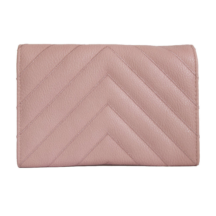 Women's Fold Over Wallet Rectangle - Chevron Stitch Pink with Disney Signature D Logo Rose Gold Pink Enamel Clutch Snap Closure Wallets Disney   