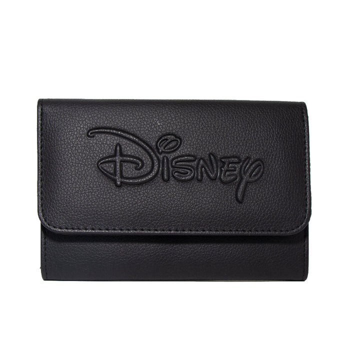 Women's Fold Over Wallet Rectangle - DISNEY Script Embossed Clutch Snap Closure Wallets Disney   