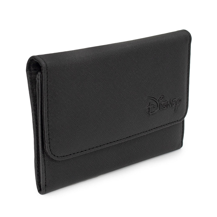 Women's Fold Over Wallet Rectangle Saffiano PU - DISNEY Signature Text Logo Embossed Black Clutch Snap Closure Wallets Disney   