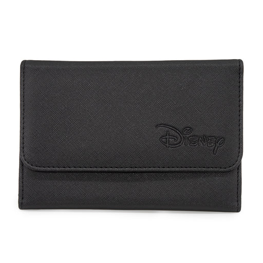 Women's Fold Over Wallet Rectangle Saffiano PU - DISNEY Signature Text Logo Embossed Black Clutch Snap Closure Wallets Disney   